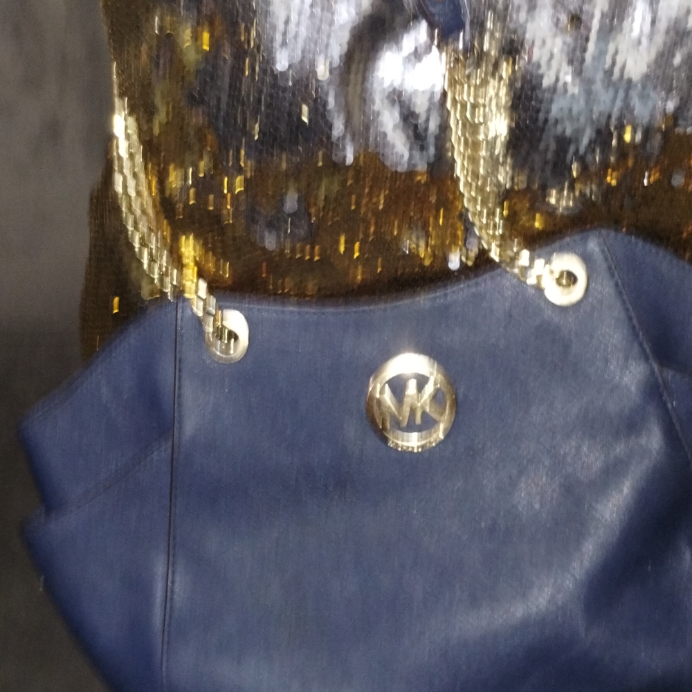 Michael Michael Kors Blue Saffiano Leather Jet Set Travel Shoulder Bag